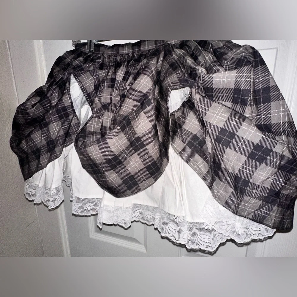 Selkie Cotton Plaid Ruffle Pleated Granger Mini Skirt - Picture 6 of 16